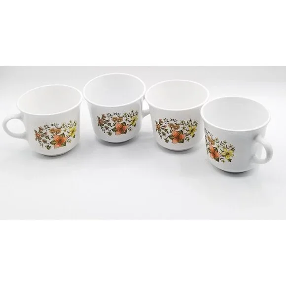 1970s Corelle Corning Indian Summer Coffee Mug Cup Floral Set of 4 - Picture 5 of 9
